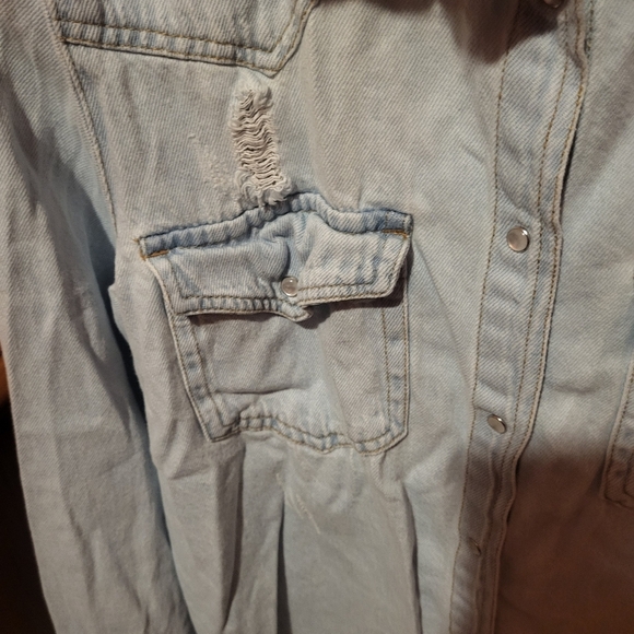 Risen Distressed Fringe Acid Washed Denim Blue Cotton Shirt Jacket Size XLarge - Picture 4 of 8